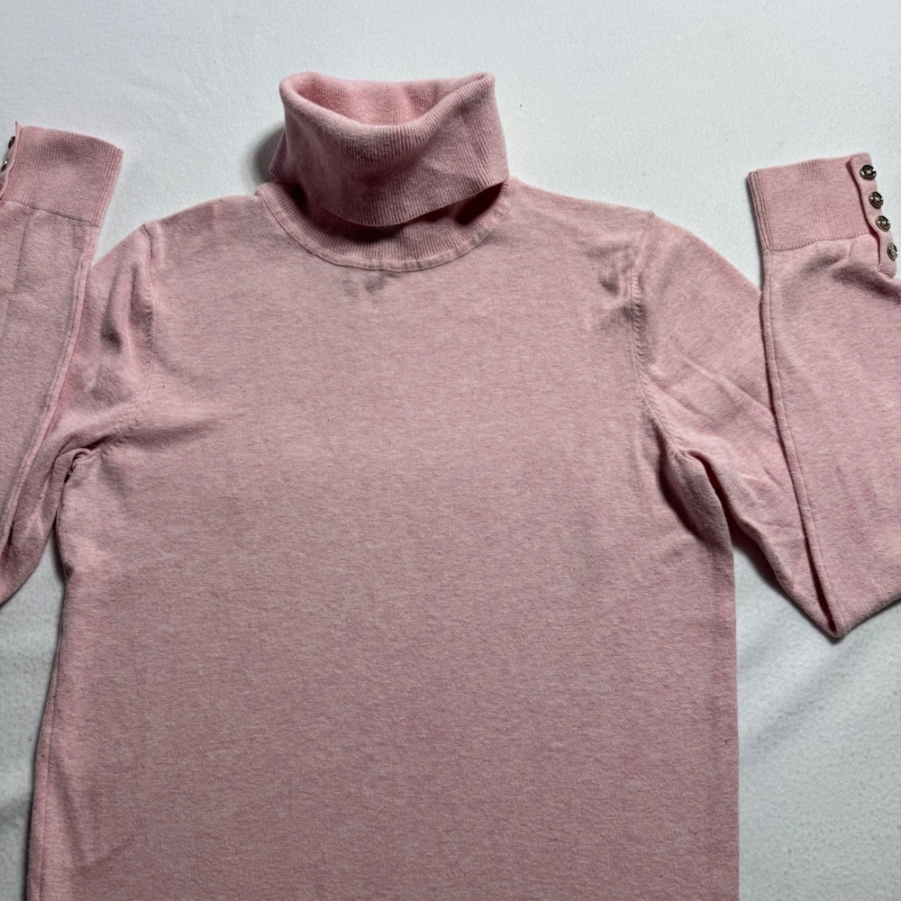 Tommy Hilfiger Turtleneck Sweater Small Pink Cotton Blend Button Cuff Top